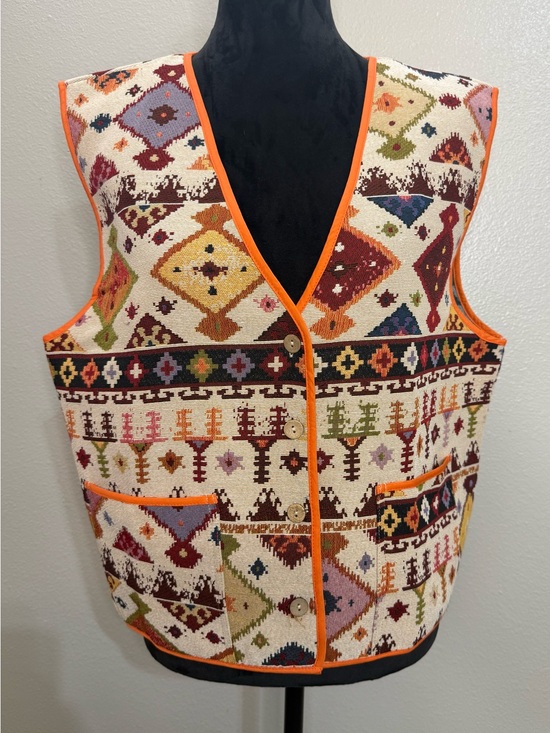 Gigio Jackets & Blazers - Multicolor Geometric Knit Vest with Orange Trim